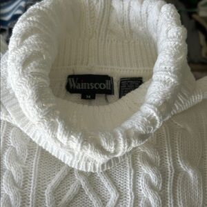 White Cable Knit Turtleneck Sweater - Women's M